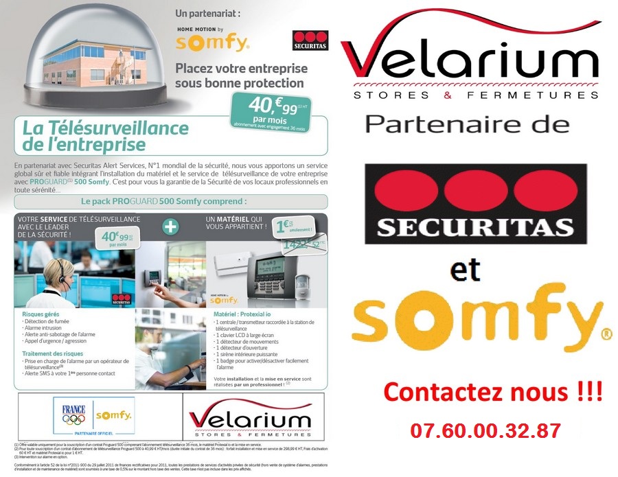 Flyer commercial Somfy et Securitas, offre alarme professionnels 40,99 €/mois